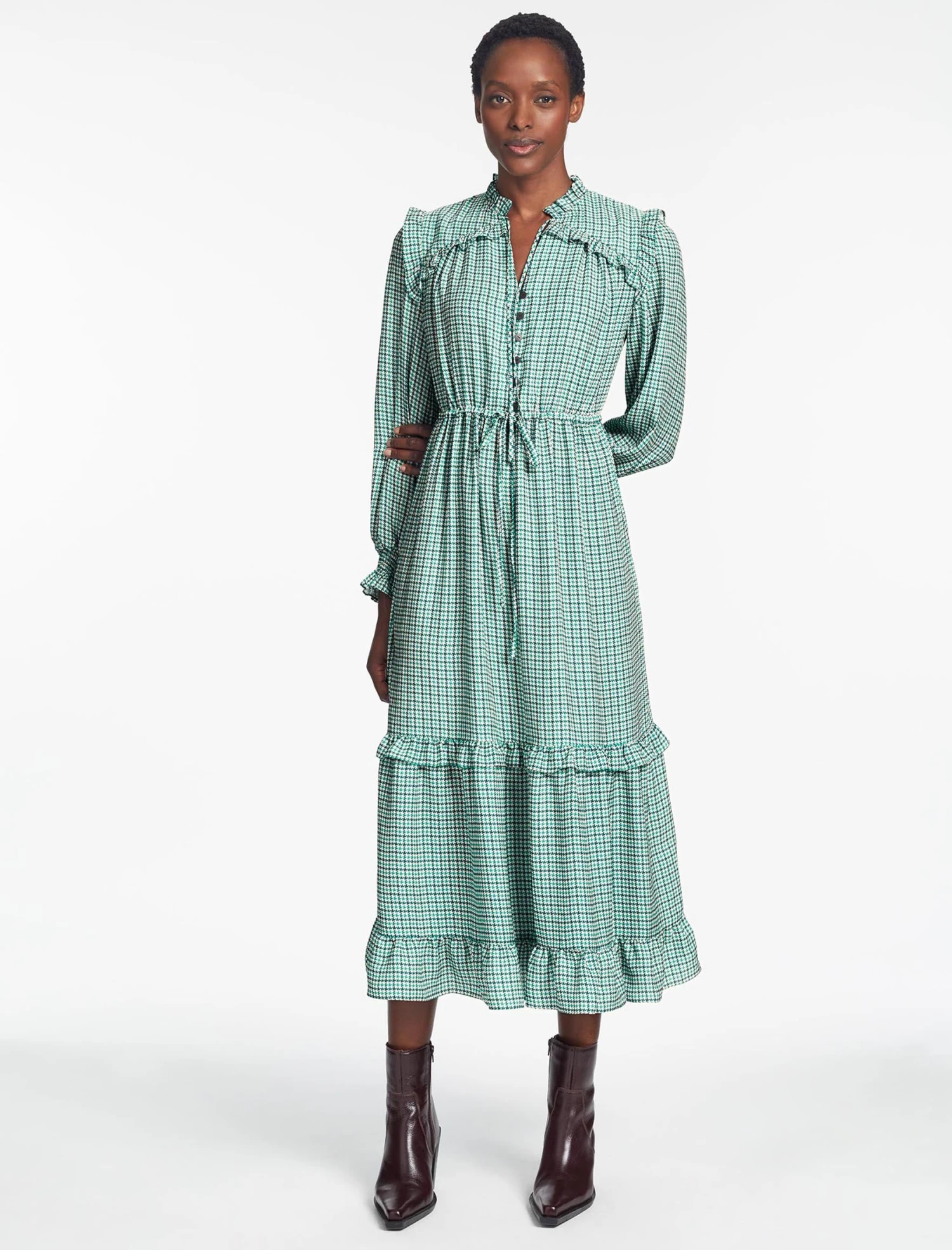 Loretta Maxi Dress - Ecru Green Houndstooth Print 9 Loretta Maxi Dress - Ecru Green Houndstooth Print - Image 7