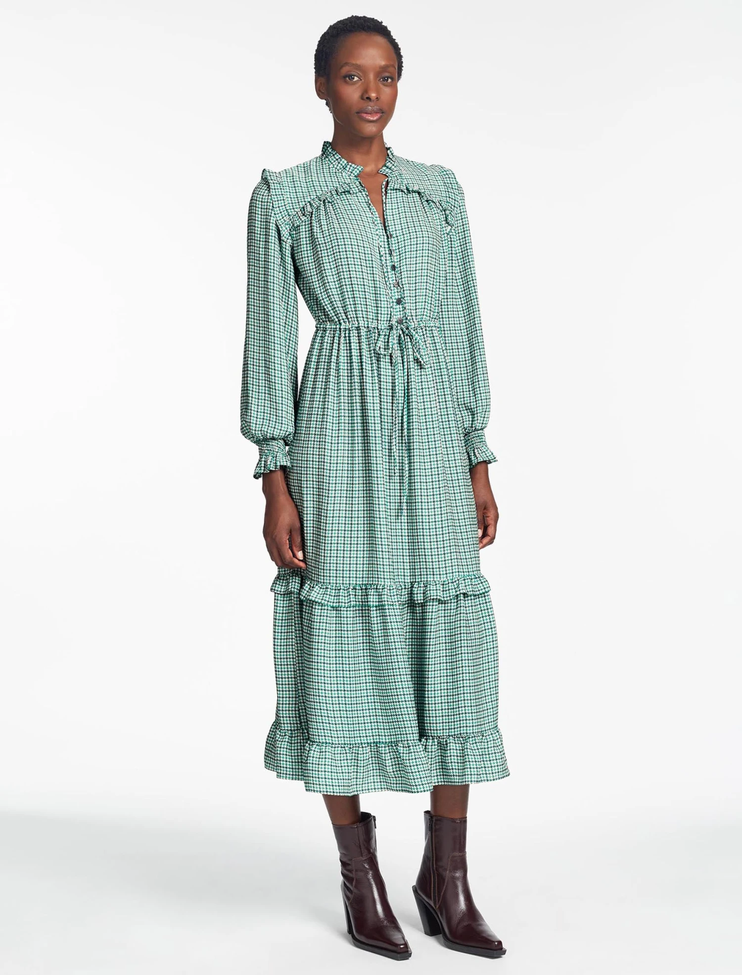 Loretta Maxi Dress - Ecru Green Houndstooth Print 4 Loretta Maxi Dress - Ecru Green Houndstooth Print - Image 2