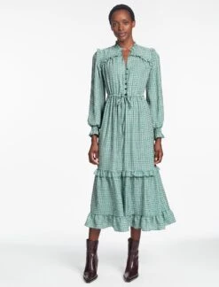 Loretta Maxi Dress - Ecru Green Houndstooth Print 15 Loretta Maxi Dress - Ecru Green Houndstooth Print -Cefinn Clothing Store SP24 D616 LORETTA GREEN BLACK TRELLIS PRINT LS 847