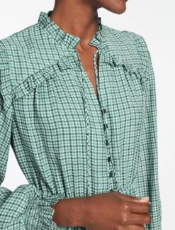 Loretta Maxi Dress - Ecru Green Houndstooth Print 12 Loretta Maxi Dress - Ecru Green Houndstooth Print -Cefinn Clothing Store SP24 D616 LORETTA GREEN BLACK TRELLIS PRINT LS 865