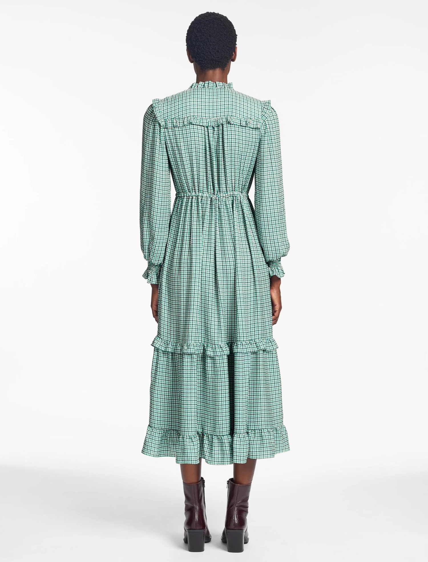 Loretta Maxi Dress - Ecru Green Houndstooth Print 6 Loretta Maxi Dress - Ecru Green Houndstooth Print - Image 4