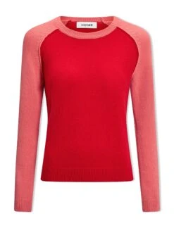Drew Cashmere Jumper - Red Pink Colourblock -Cefinn Clothing Store SP24 K172 DREW REDPINKCOLOURBLOCK LS