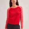Drew Cashmere Jumper - Red Pink Colourblock -Cefinn Clothing Store SP24 K172 DREW REDPINKCOLOURBLOCK LS 1944