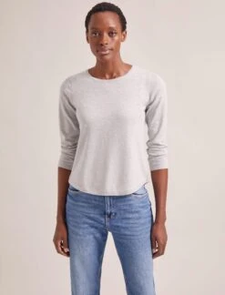 Maia Cotton Silk Blend T-Shirt - Pale Grey Melange -Cefinn Clothing Store SP24 K174 MAIA PALEGREYMELANGE LS 0018