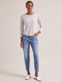 Maia Cotton Silk Blend T-Shirt - Pale Grey Melange -Cefinn Clothing Store SP24 K174 MAIA PALEGREYMELANGE LS 2351