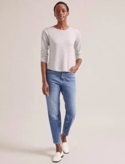 Maia Cotton Silk Blend T-Shirt - Pale Grey Melange -Cefinn Clothing Store SP24 K174 MAIA PALEGREYMELANGE LS 2401