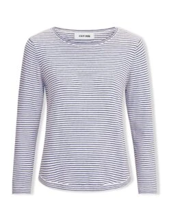 Maia Cotton Silk Blend T-Shirt - White Navy Stripe -Cefinn Clothing Store SP24 K174 MAIA WHITENAVYSTRIPE LS