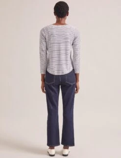 Maia Cotton Silk Blend T-Shirt - White Navy Stripe -Cefinn Clothing Store SP24 K174 MAIA WHITENAVYSTRIPE LS 2012