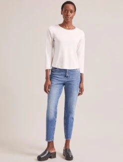 Maia Cotton Silk Blend T-Shirt - White -Cefinn Clothing Store SP24 K174 MAIA WHITE LS 1506