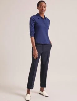 Morgan Cotton Silk Blend T-Shirt - Navy -Cefinn Clothing Store SP24 K175 MORGAN NAVY LS 1954