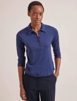 Morgan Cotton Silk Blend T-Shirt - Navy