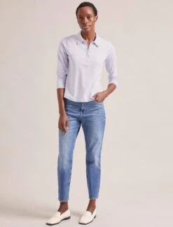 Morgan Cotton Silk Blend T-Shirt - Pale Blue -Cefinn Clothing Store SP24 K175 MORGAN PALEBLUE LS 0073