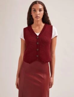 Wesley Cashmere Blend V Neck Waistcoat - Dark Red -Cefinn Clothing Store SP24 K82 WESLEY DARKRED LS 1721