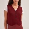 Wesley Cashmere Blend V Neck Waistcoat - Dark Red -Cefinn Clothing Store SP24 K82 WESLEY DARKRED LS 1724