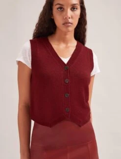 Wesley Cashmere Blend V Neck Waistcoat - Dark Red