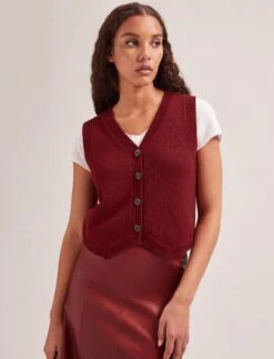 Wesley Cashmere Blend V Neck Waistcoat - Dark Red -Cefinn Clothing Store SP24 K82 WESLEY DARKRED LS 1728
