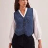 Wesley Cashmere Blend V Neck Waistcoat - Denim Blue -Cefinn Clothing Store SP24 K82 WESLEY DENIMBLUE LS 1518