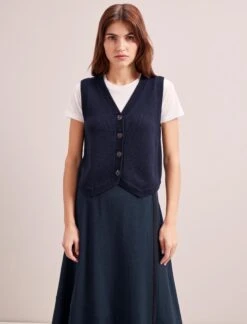 Wesley Cashmere Blend V Neck Waistcoat - Navy -Cefinn Clothing Store SP24 K82 WESLEY NAVY LS 0858