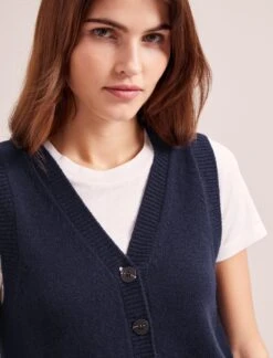 Wesley Cashmere Blend V Neck Waistcoat - Navy -Cefinn Clothing Store SP24 K82 WESLEY NAVY LS 0875