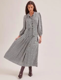 Aubrey Shirt - Ecru Black Trellis Print -Cefinn Clothing Store SP24 S84 AUBREY ECRUBLACKTRELLISPRINT LS 449