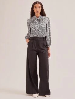 Aubrey Shirt - Ecru Black Trellis Print -Cefinn Clothing Store SP24 S84 AUBREY ECRUBLACKTRELLISPRINT LS 569