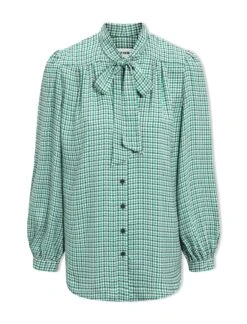 Aubrey Shirt - Ecru Green Houndstooth Print -Cefinn Clothing Store SP24 S84 AUBREY ECRUGREENHOUNDSTOOTHPRINT LS