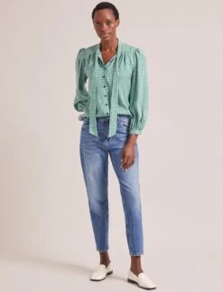 Aubrey Shirt - Ecru Green Houndstooth Print -Cefinn Clothing Store SP24 S84 AUBREY ECRUGREENHOUNDSTOOTHPRINT LS 0188