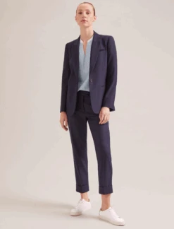 Erica Organic Cotton Shirt - Mid Stripe Blue White -Cefinn Clothing Store SP24 S87 ERICA MIDBLUEWHITESTRIPE LS 18593