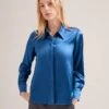 Skyla Silk Satin Shirt - Blue -Cefinn Clothing Store SP24 S88 SKYLA BLUE LS 17040