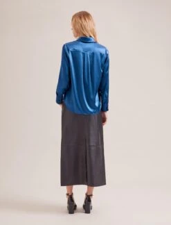 Skyla Silk Satin Shirt - Blue -Cefinn Clothing Store SP24 S88 SKYLA BLUE LS 17064