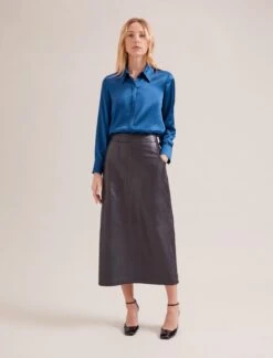 Skyla Silk Satin Shirt - Blue -Cefinn Clothing Store SP24 S88 SKYLA BLUE LS 17088