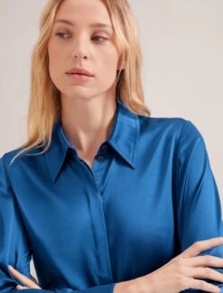 Skyla Silk Satin Shirt - Blue -Cefinn Clothing Store SP24 S88 SKYLA BLUE LS 17119