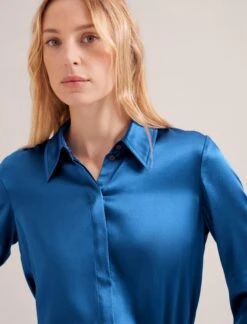 Skyla Silk Satin Shirt - Blue -Cefinn Clothing Store SP24 S88 SKYLA BLUE LS 17125