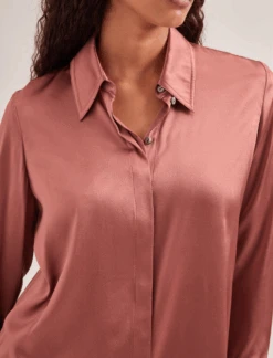 Skyla Silk Satin Shirt - Blush -Cefinn Clothing Store SP24 S88 SKYLA BLUSH LS 715