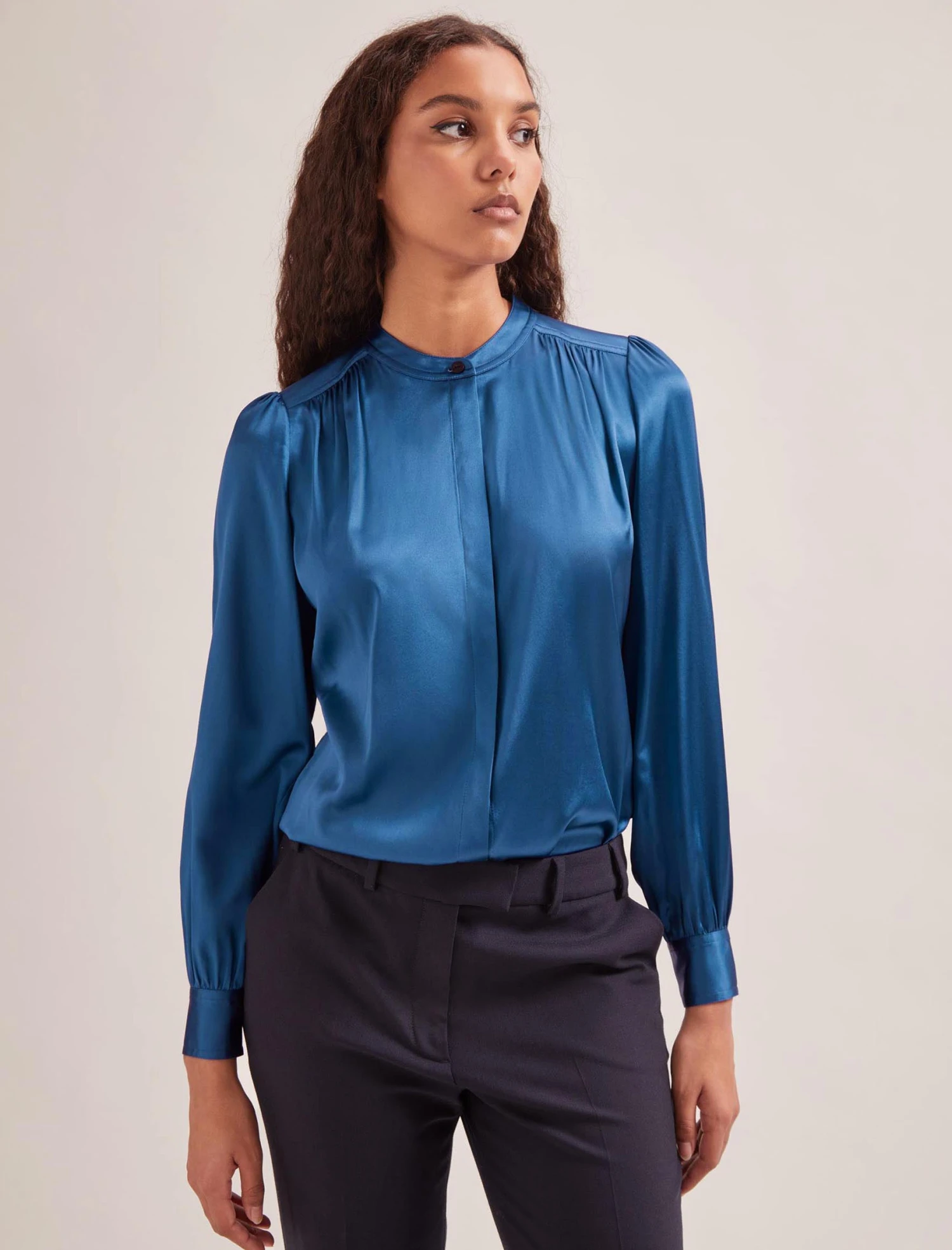 Bailey Silk Satin Shirt - Blue 8 Bailey Silk Satin Shirt - Blue - Image 6