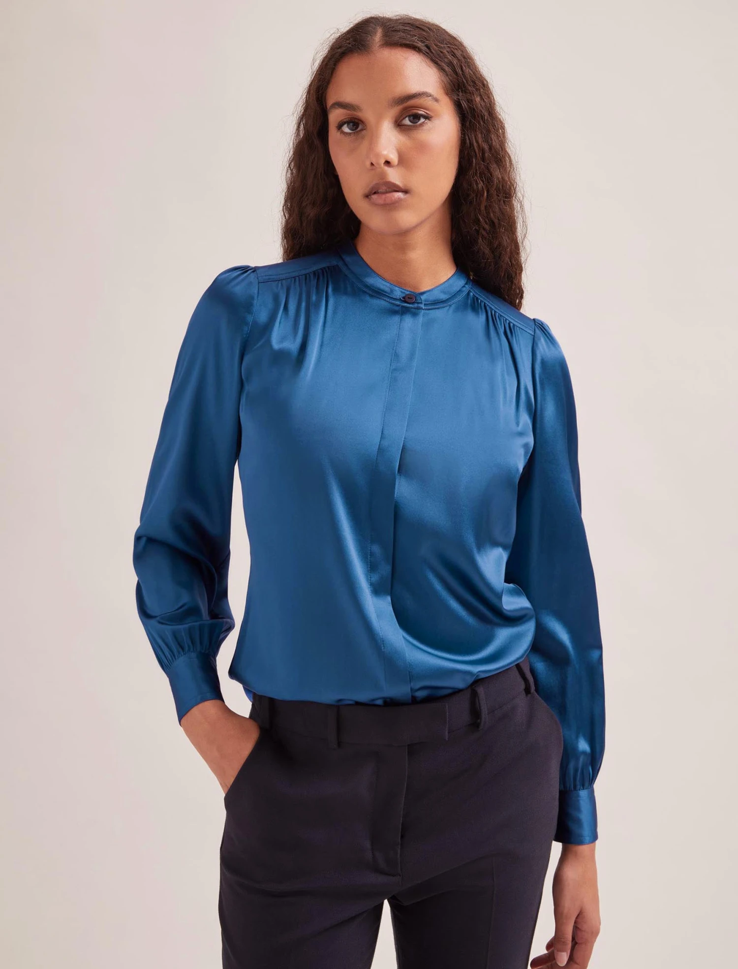 Bailey Silk Satin Shirt - Blue 3 Bailey Silk Satin Shirt - Blue