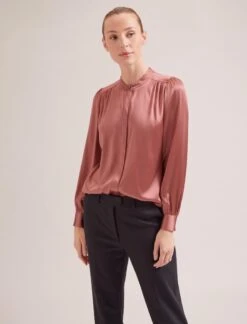 Bailey Silk Satin Shirt - Blush -Cefinn Clothing Store SP24 S89 BAILEY BLUSH LS 19091