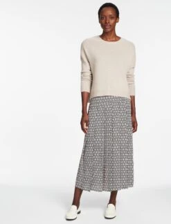 Sienna Maxi Skirt - Ecru Black Trellis Print -Cefinn Clothing Store SP24 SK183 SIENNA ECRUBLACKTRELLISPRINT LS 056