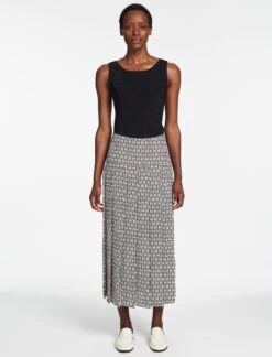 Sienna Maxi Skirt - Ecru Black Trellis Print -Cefinn Clothing Store SP24 SK183 SIENNA ECRUBLACKTRELLISPRINT LS 067
