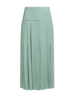Sienna Maxi Skirt - Ecru Green Houndstooth Print -Cefinn Clothing Store SP24 SK183 SIENNA ECRUGREENHOUNDSTOOTHPRINT LS
