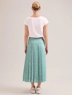 Sienna Maxi Skirt - Ecru Green Houndstooth Print -Cefinn Clothing Store SP24 SK183 SIENNA ECRUGREENHOUNDSTOOTHPRINT LS 19513