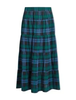 Maria Organic Cotton Seersucker Maxi Skirt - Navy Green -Cefinn Clothing Store SP24 SK185 MARIA NAVYGREEN LS