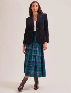 Maria Organic Cotton Seersucker Maxi Skirt - Navy Green -Cefinn Clothing Store SP24 SK185 MARIA NAVYGREEN LS 1261