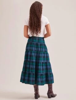 Maria Organic Cotton Seersucker Maxi Skirt - Navy Green -Cefinn Clothing Store SP24 SK185 MARIA NAVYGREEN LS 1342