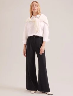 Margot New Wool Wide Leg Trouser - Black