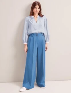 Margot New Wool Wide Leg Trouser - Blue -Cefinn Clothing Store SP24 TR70 MARGOT BLUE LS 6323