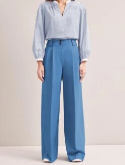 Margot New Wool Wide Leg Trouser - Blue -Cefinn Clothing Store SP24 TR70 MARGOT BLUE LS 6438