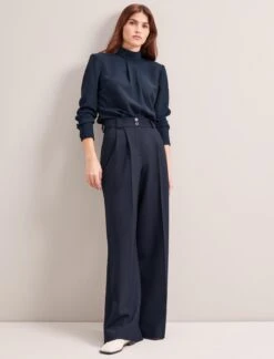 Margot New Wool Wide Leg Trouser - Navy -Cefinn Clothing Store SP24 TR70 MARGOT NAVY LS 6483