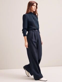 Margot New Wool Wide Leg Trouser - Navy -Cefinn Clothing Store SP24 TR70 MARGOT NAVY LS 6589