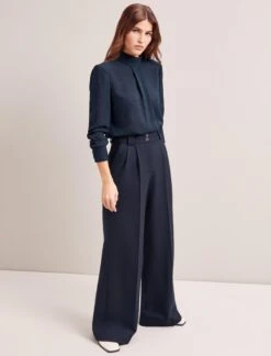 Margot New Wool Wide Leg Trouser - Navy -Cefinn Clothing Store SP24 TR70 MARGOT NAVY LS 6599